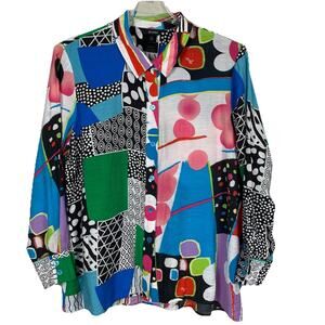 Ali Miles Tunic Top Size XL Colorful Polka Dot Art to Wear Boho Lagenlook
